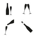 Wine and Champagne bottles with glasses icon set. Cheers sign. Vector illustration. Royalty Free Stock Photo